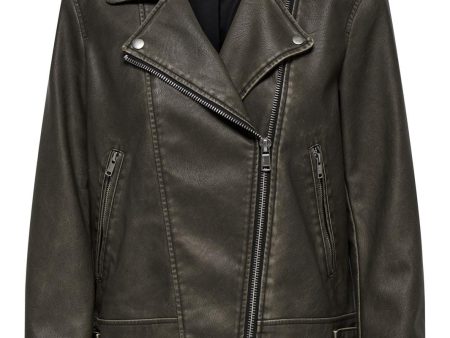 Only - Onlnuma Faux Leather Biker Jacket Cc - 4633739 Chocolate Chip Washed Online Sale