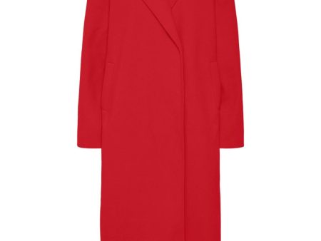 Pieces - Pcsavannah Ls Long Coat - 4703837 High Risk Red For Cheap