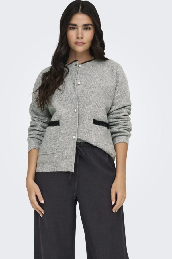 JDY - Jdylumi Life L S O-Neck Cardigan Knt 15335456 - 4622603 - Medium Grey Melange Black Contrast Edges For Cheap