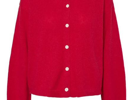 Pieces - Pcida Ls O-Neck Knit Cardigan Pwp Mm - 4757613 High Risk Red Fashion